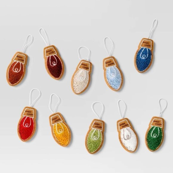 NWT - 10pc Fabric String Light Bulb Christmas Tree Ornament Set - Picture 1 of 1